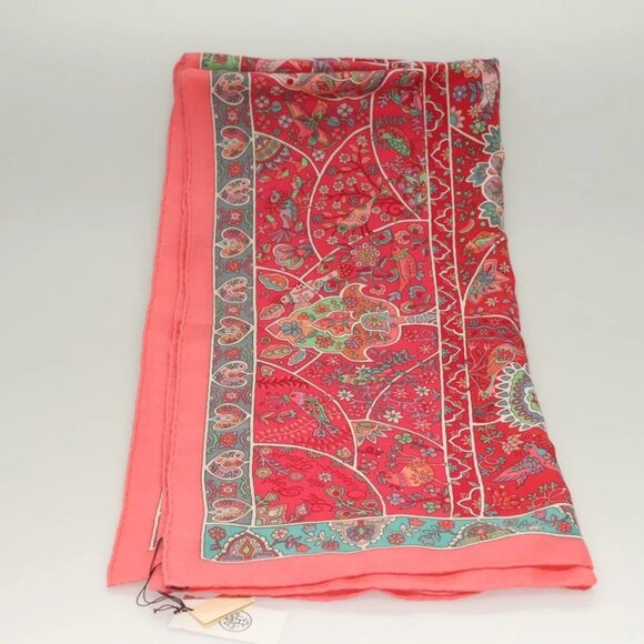 HERMES Carre 140 Scarf ""des Oiseaux Fleurs"" Cashmere Red Auth 133742 - Picture 6 of 10